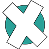 Simple circular blue logo with white X on top